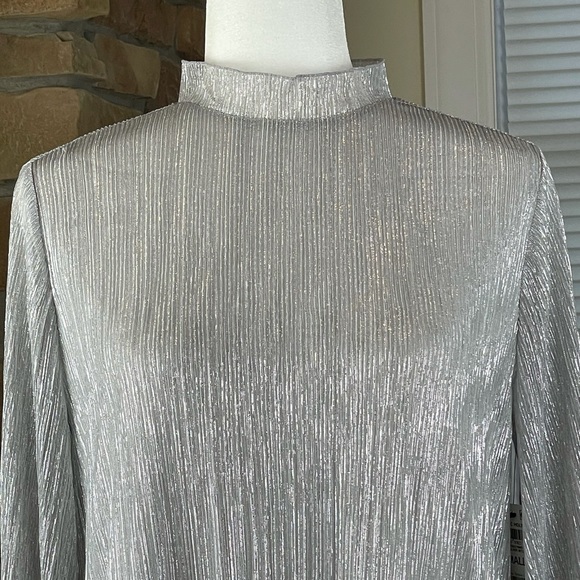 ALFANI ~ Metallic Ruffle-Neck Top ~ Silver ~ NWT! - Picture 3 of 8